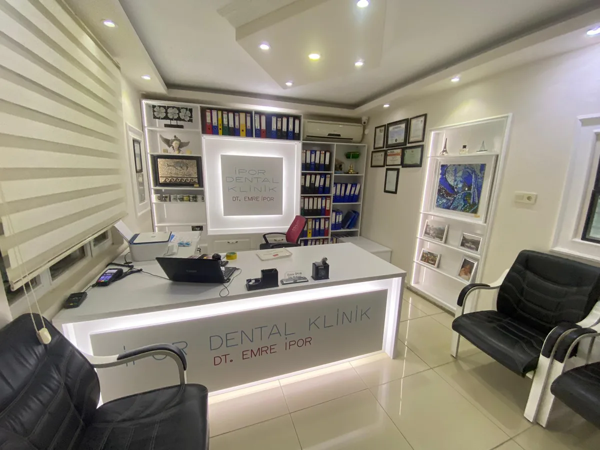Reception and consultation area with the practice name displayed